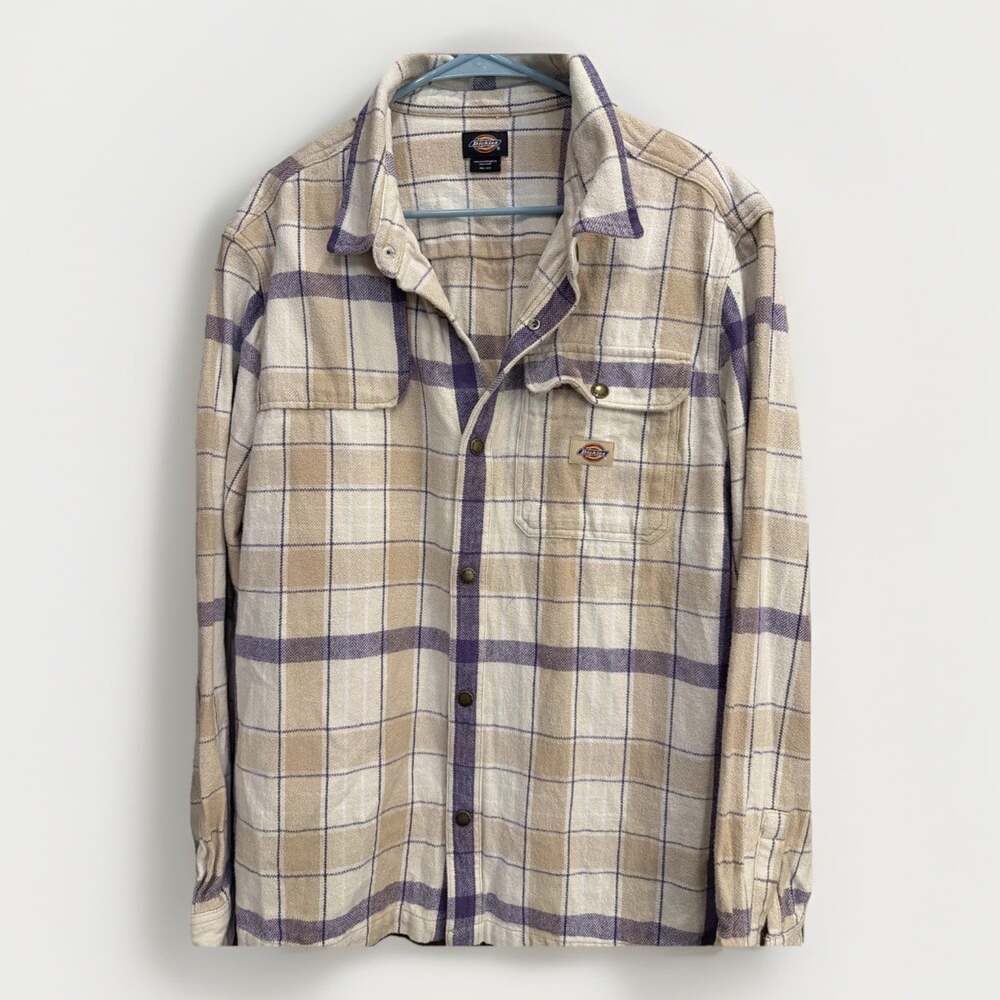 Dickies Men’s Plaid Snap Button Flannel Shirt 2X Heavy 100% Cotton Outdoor Work